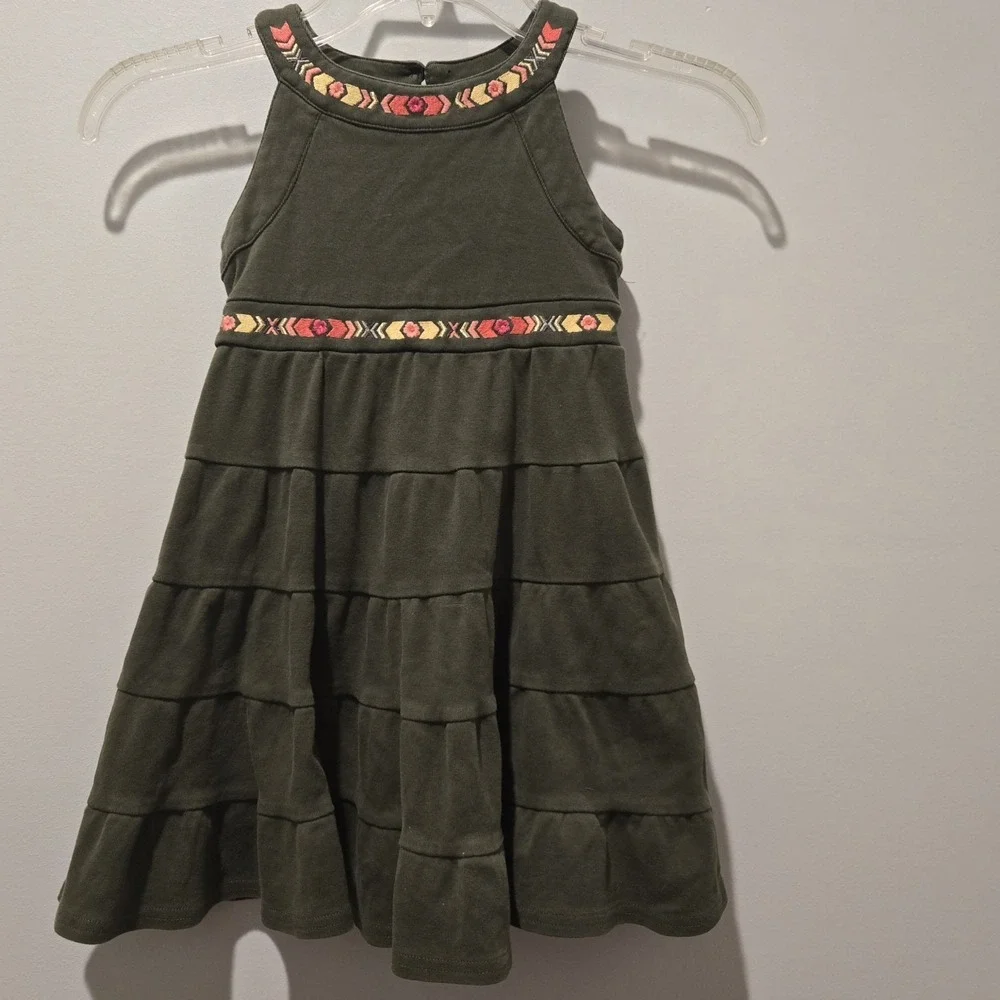 Gymboree Girls Green Embroidered Sleeveless Tiered Dress‎ Size 4 Cotton Summer